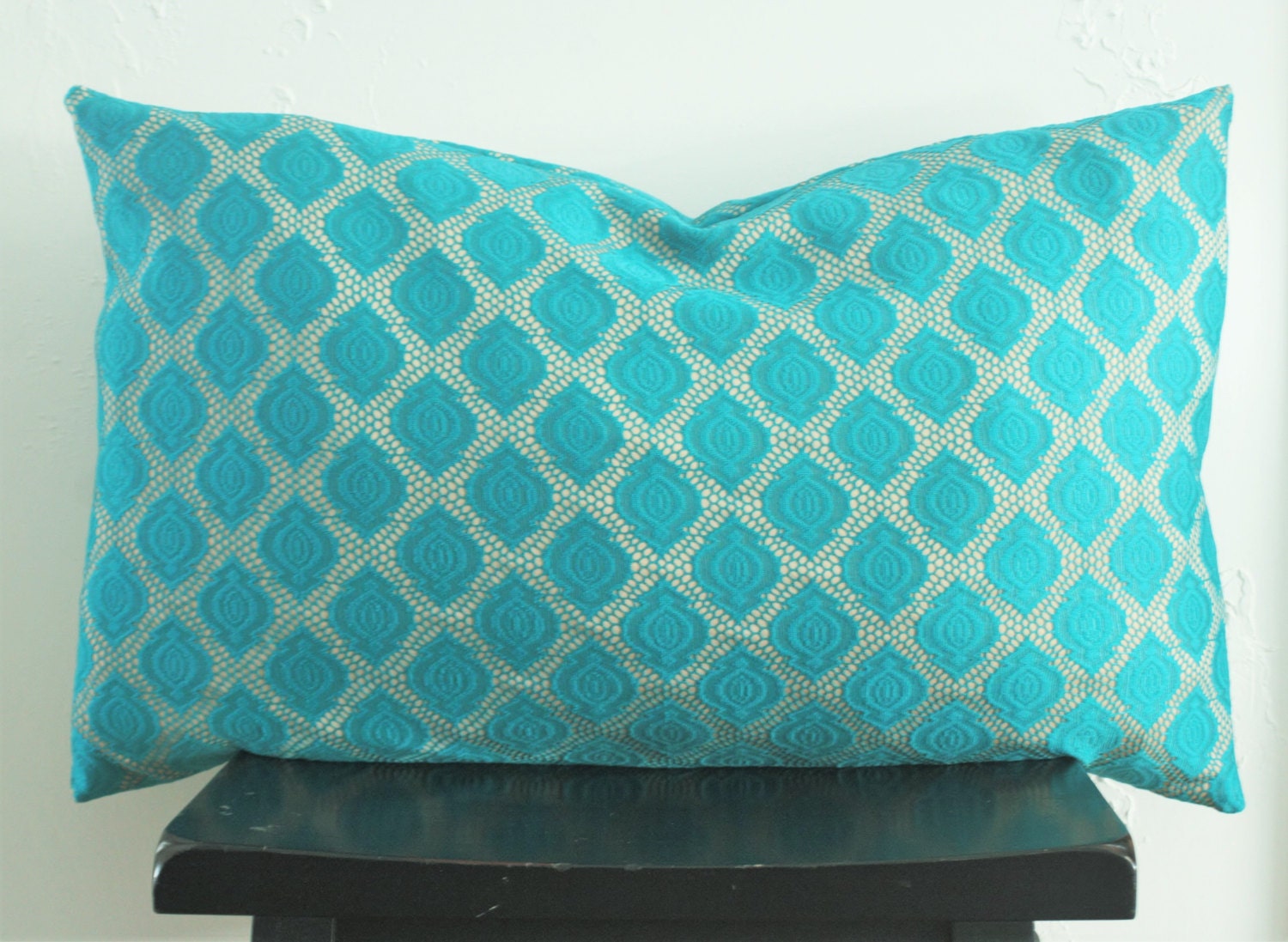 Turquoise Lace Pillow Cover, 16x26 Moroccan Lumbar Pillow, Boho Bedding