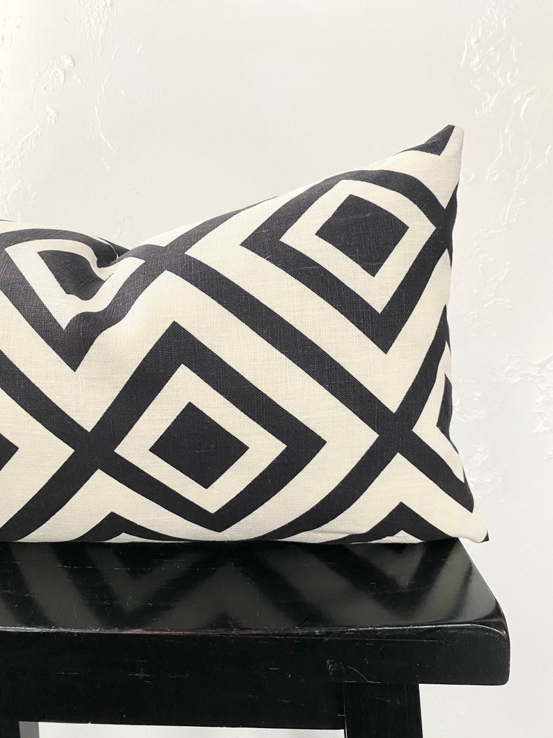 La Fiorentina David Hicks Black and White Decorative Lumbar Throw Pillow Cover 12x24