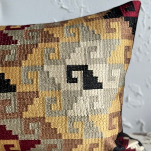 Embroidered Geometric Lumbar Pillow Cover, Checkered Earth Tones 12x18 image 2