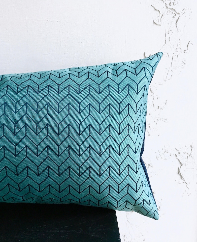 Teal Navy Chevron Pillow Cover 12x26 Decorative Lumbar Pillow Etsy