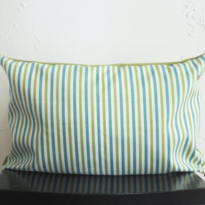 Turquoise Striped Pillow Covers, Lime Green Lumbar Pillow 14x20, Indoor Outdoor Cushions