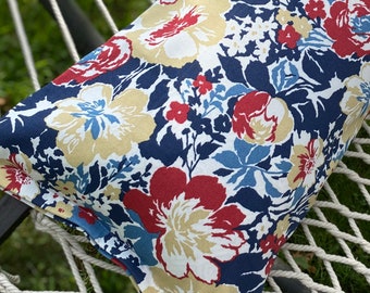 Floral Hammock Pillow cover, 14x36 Pillow Red White Blue Floral Pillow cover, Outdoor Hammock Head Rest, Garden Decor,  Patio Decor