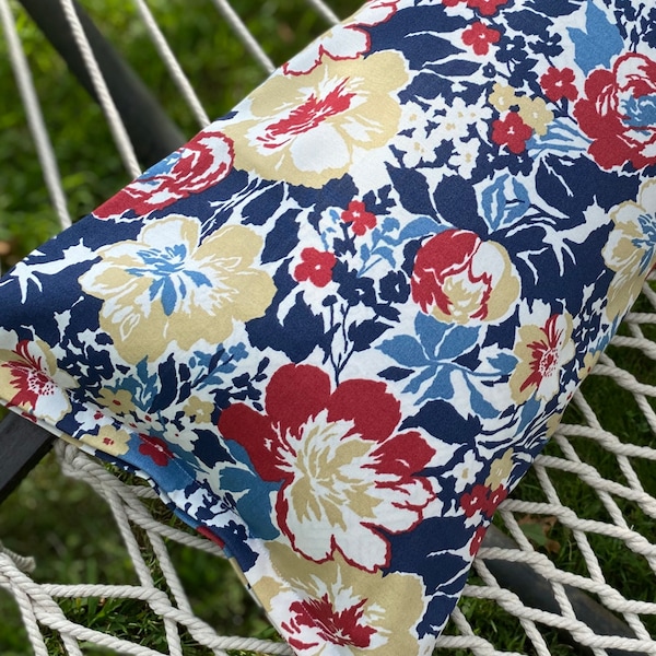 Floral Hammock Pillow cover, 14x36 Pillow Red White Blue Floral Pillow cover, Outdoor Hammock Head Rest, Garden Decor,  Patio Decor