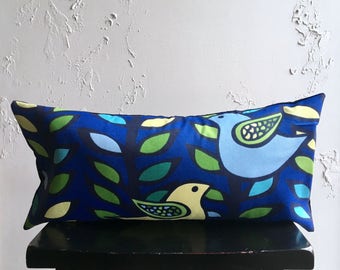 Retro Blue Bird Pillow Cover, 12x24 Birds Lumbar Throw Pillow Cover, Decorative Pillow Cover, Cobalt Lumbar Pillow, Mid Century Style