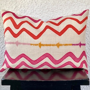 Pink Orange Chevron Pillow Cover, 16x20 decorative pillowcover, Embroidered accent with Chevron stripes, Fun accent pillow, 100% linen