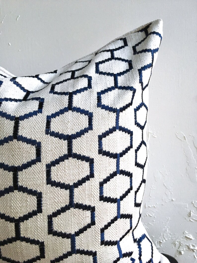 Navy Blue Geometric Pillow Cover 18x18 Decorative Pillow Etsy