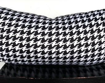 Black White Houndstooth Vintage Fabric Lumbar Pillow Cover 12x24