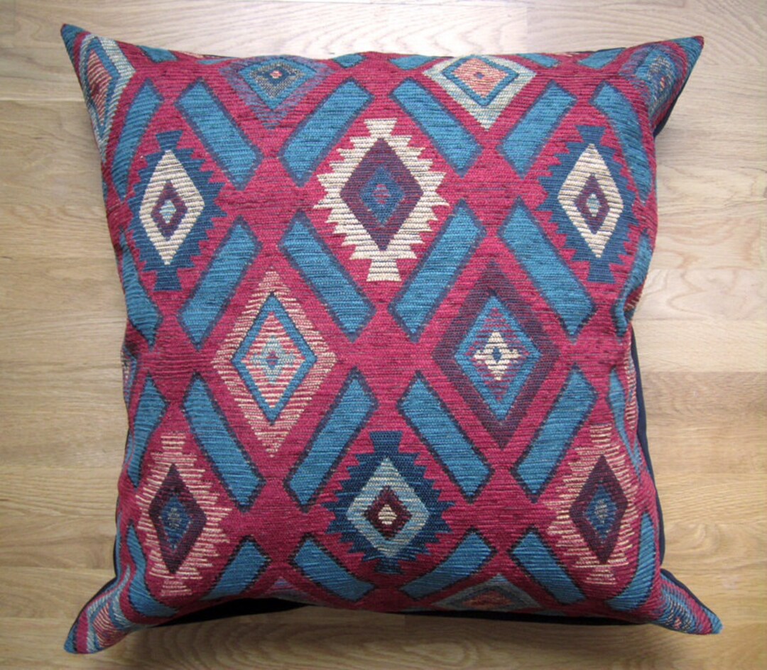 Boho Pillow Cover 26x26 Teal Southwestern Floor Pillow Cover Etsy