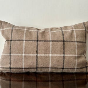 Neutral Tweed Plaid Lumbar Pillow Cover 12x20 Black and Tan Windowpane Plaid Decorative Pillow Cover