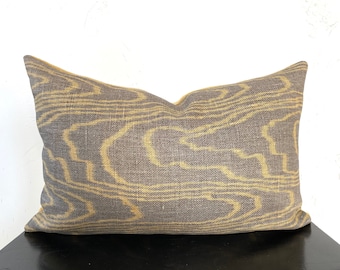 Schumacher Faux Bois Mustard Yellow Gray Wood grain Pillow Cover, 12x18 Decorative Lumbar Throw Pillow Cover