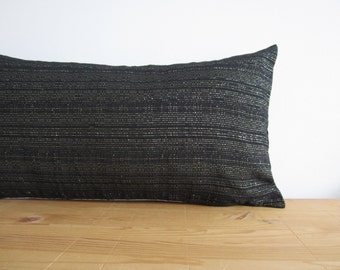 Black Pillow Cover, Black and Gold threaded Lumbar Decorative Pillow Covers, 12x24 Pillow Cushions, Throw Pillow