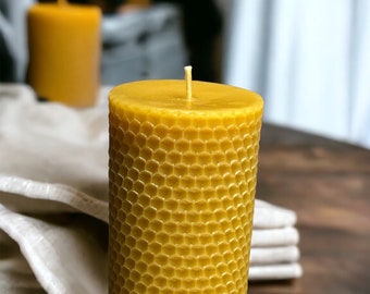 Honey Comb Beeswax Candle - Beeswax Pillar Candle  Pure Beeswax from Beekeepers Hives