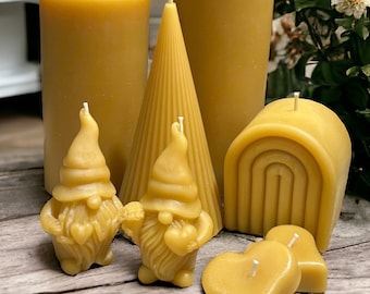 Assorted Beeswax Candles - Gnome Rainbow Beeswax Pillar Candle  Pure Beeswax Collection