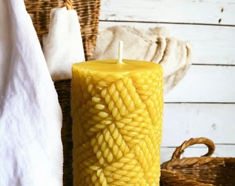 Basket Weave Beeswax Pillar Candle