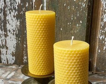 Honey Comb Beeswax Candle x2 - Large and Small Beeswax Pillar Candle  Pure Beeswax from Beekeepers Hives
