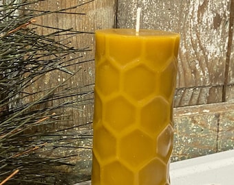 Hexagon Cylinder Beeswax Candle - Beeswax Pillar Candle  Pure Beeswax from Beekeepers Hives