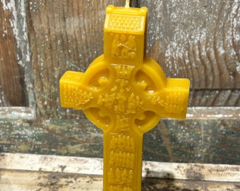 Celtic Cross Beeswax Candle - Beeswax Pillar Candle  Pure Beeswax from Beekeepers Hives