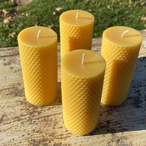 Honey Comb Beeswax Candle x4 - Beeswax Pillar Candle  Pure Beeswax from Beekeepers Hives