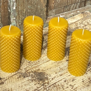 4 bougies cylindriques diamantées en cire d'abeille Colonne de bougie en cire d'abeille pure cire d'abeille des ruches d'apiculteurs image 3