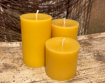 Beeswax Pillar Candle Multi-size set of 3 Pure Beeswax from Beekeepers Hives