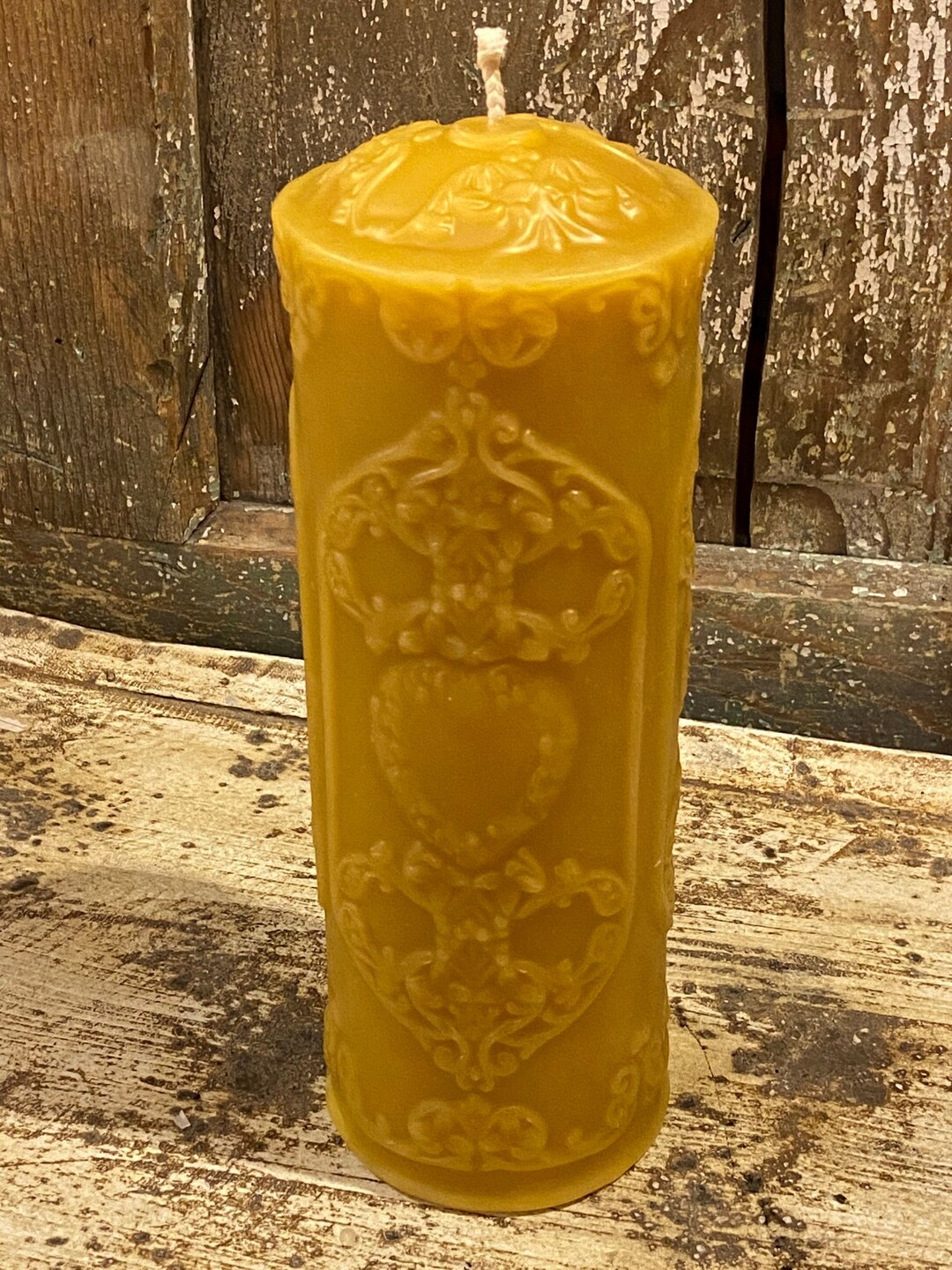 Beeswax Unity Pillar Candle Anniversary Hearts Birthday Beeswax Pillar
