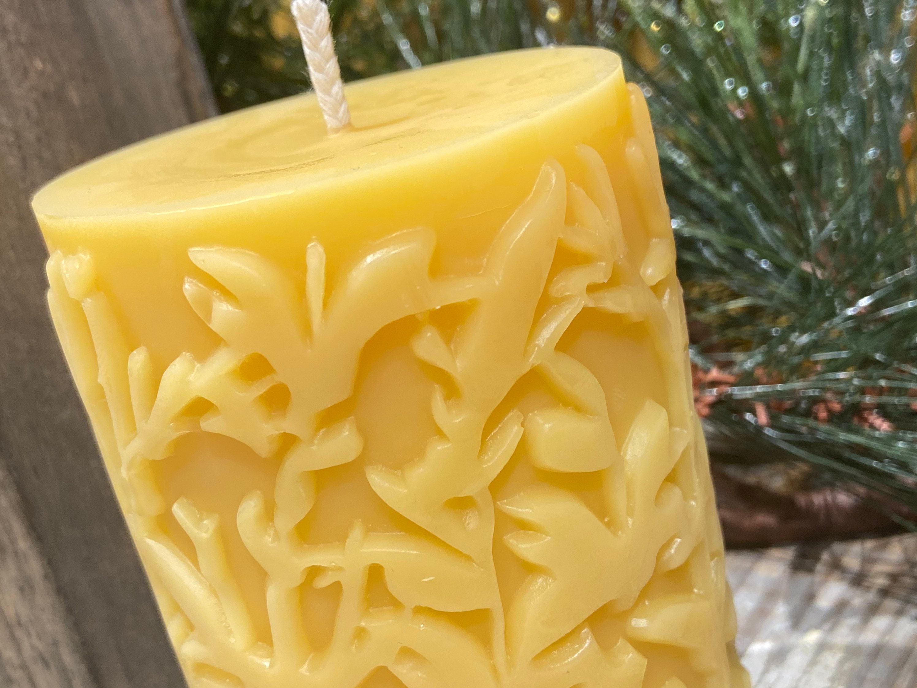 Yellow Meadows Pillar Beeswax Candle