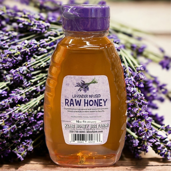 Lavender Infused Honey 1 lb.  All natural grown, harvested and infused right on the farm.