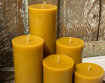 3" Pillar Beeswax Candle - Beeswax Pillar Candle  Pure Beeswax from Beekeepers Hives