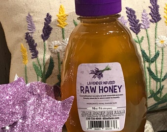 Lavender Infused Honey 1 lb.  All natural grown, harvested and infused right on the farm.