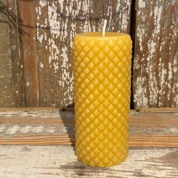 Diamond Cylinder Beeswax Candle - Beeswax Pillar Candle  Pure Beeswax from Beekeepers Hives