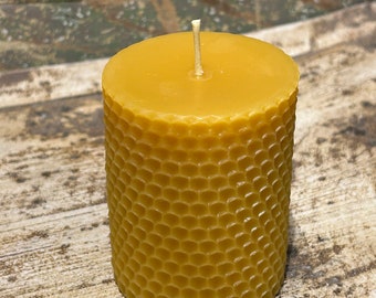 Small Honey Comb Beeswax Candle - Small Beeswax Pillar Candle  Pure Beeswax from Beekeepers Hives