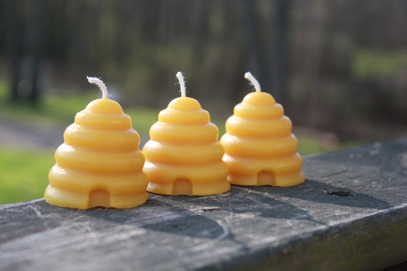 Beeswax Candles shaped like Beehive Skep Pure Beeswax Candles image 2