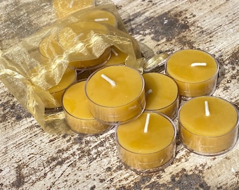 12 Beeswax Tealight Candles - Pure Beeswax Candles from Beekeepers Hive