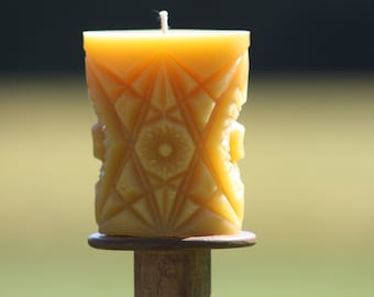 Kaleidoscope Beeswax Candle - Beeswax Pillar Candle  Pure Beeswax from Beekeepers Hives