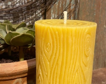 Wood Grain Beeswax Pillar - Pure Beeswax Candles from Beekeepers Hive