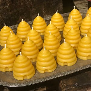 Beeswax Candles shaped like Beehive Skep- Pure Beeswax Candles Favors