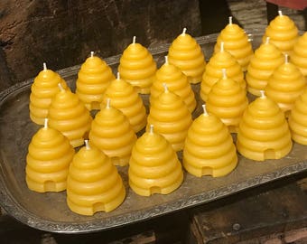 Beeswax Candles shaped like Beehive Skep- Pure Beeswax Candles Favors