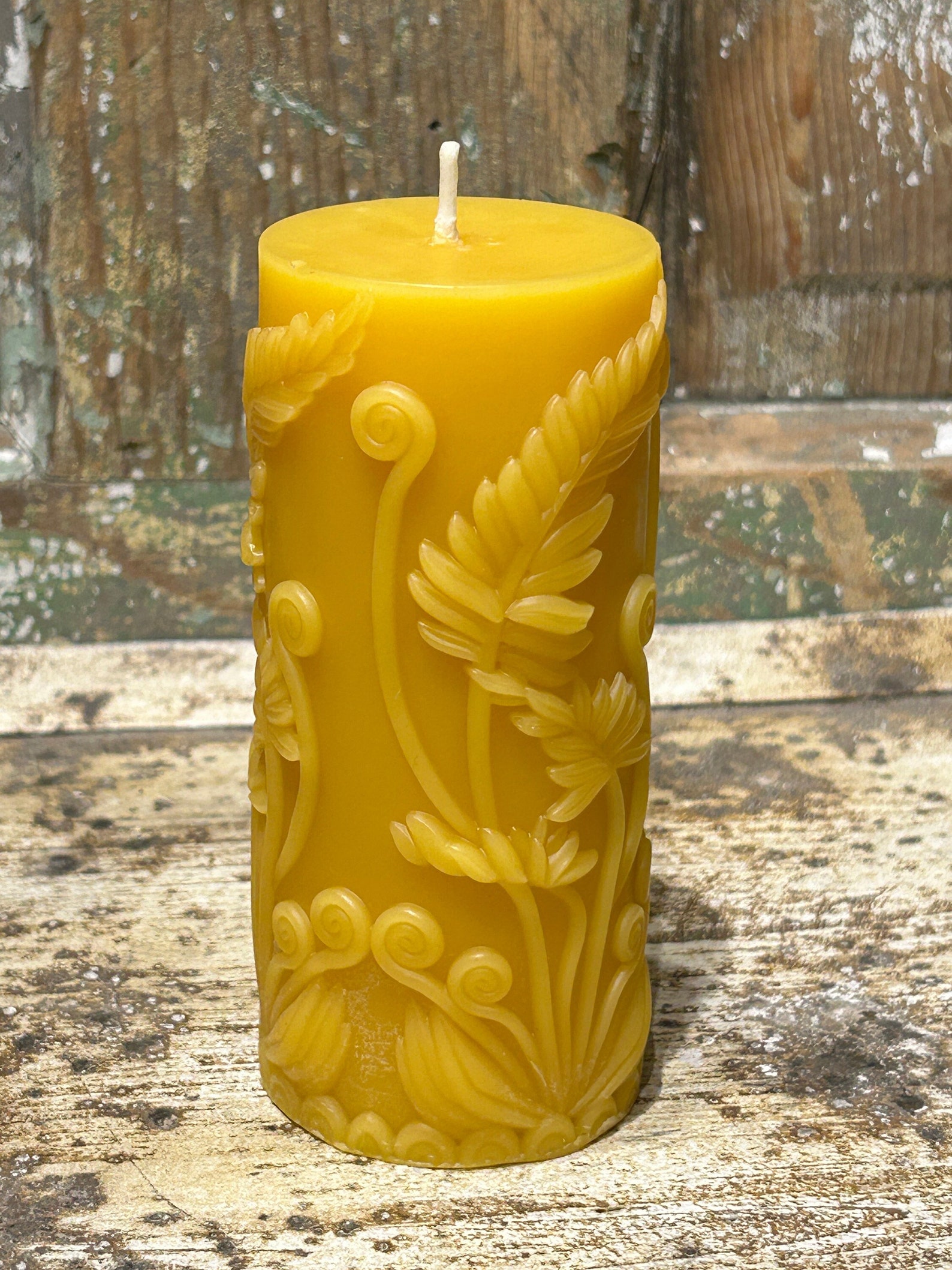 Mini Fern Leaf Cylinder Beeswax Candle Small Beeswax Pillar Candle Pure ...