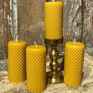 Diamond Cylinder Beeswax Candle x4  - Beeswax Pillar Candle  Pure Beeswax from Beekeepers Hives