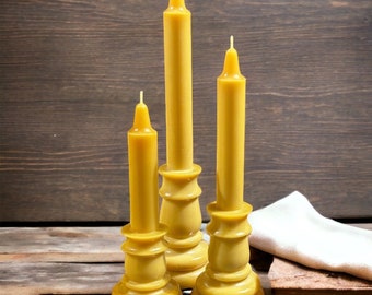 Colonial Taper Beeswax Pillar Candlestick Set - Candle Dripless Pure Beeswax from Beekeeper