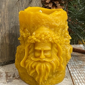 Old Man Winter Beeswax Pillar Candle Santa Victorian