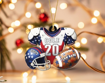 Personalized Football American Christmas Ornament 2025, American Football Shoulder Pads and Helmet Ornament,Gift For Him,Football Coach Gift