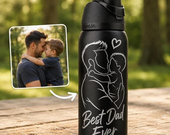 Botella de agua Owala personalizada, vaso térmico Owala personalizado con foto de papá grabada, regalo para el mejor papá del mundo, regalo del Día del Padre para papá de parte de los niños.