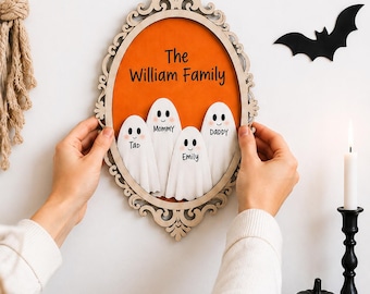 Personalized Halloween Ghost Family Sign, Custom Wooden Ghost Family Frame, 3D Layered Spooky Name Sign, Halloween Gift for Family