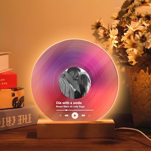 Light Up Music Plaque| Personalized Vinyl Record with Photo, Anniversary Gift, Acrylic Song Plaque with Led, Couple gift, Wedding gift idea