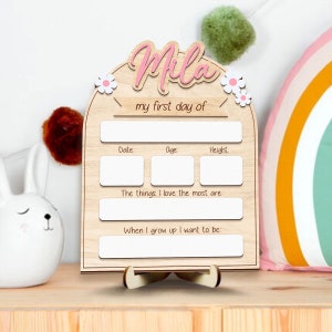 First Day of School Sign| Kindergarten First Day of School Sign|  Dry Erase Baby Stat Sign| Personalized School Sign, Back To School Gift