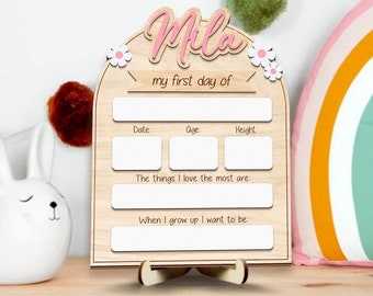 First Day of School Sign| Kindergarten First Day of School Sign|  Dry Erase Baby Stat Sign| Personalized School Sign, Back To School Gift