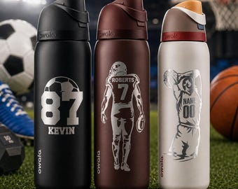 Botella de agua personalizada para equipos deportivos, botella de agua grabada al por mayor para fútbol y voleibol, botella de agua de acero inoxidable con pajita.