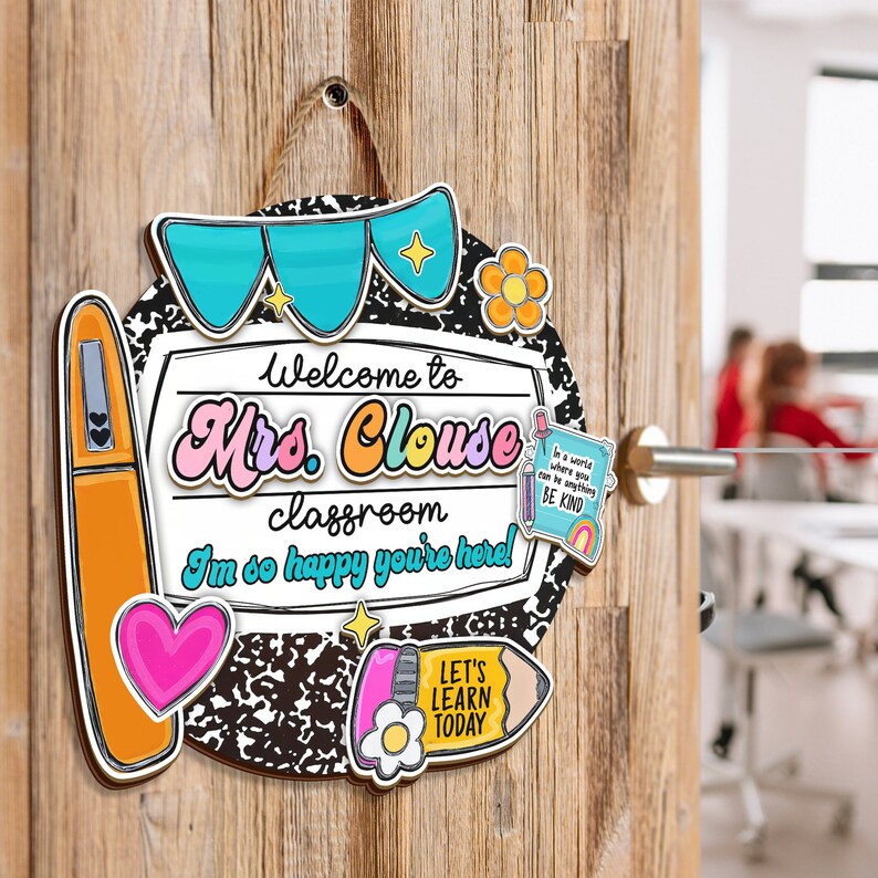 Personalized Teacher 3D Door Sign, Groovy Classroom Decor, Teacher ...