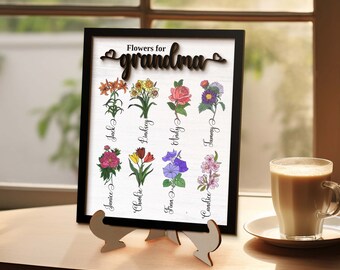 Waldo | Personalized Grandma's Flower Garden Sign, Grandma's Day Gift, Happiness Is Being A Grandma, Birth Month Flowers Board Sign